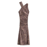 Halter Animal Printed Tulle Dress